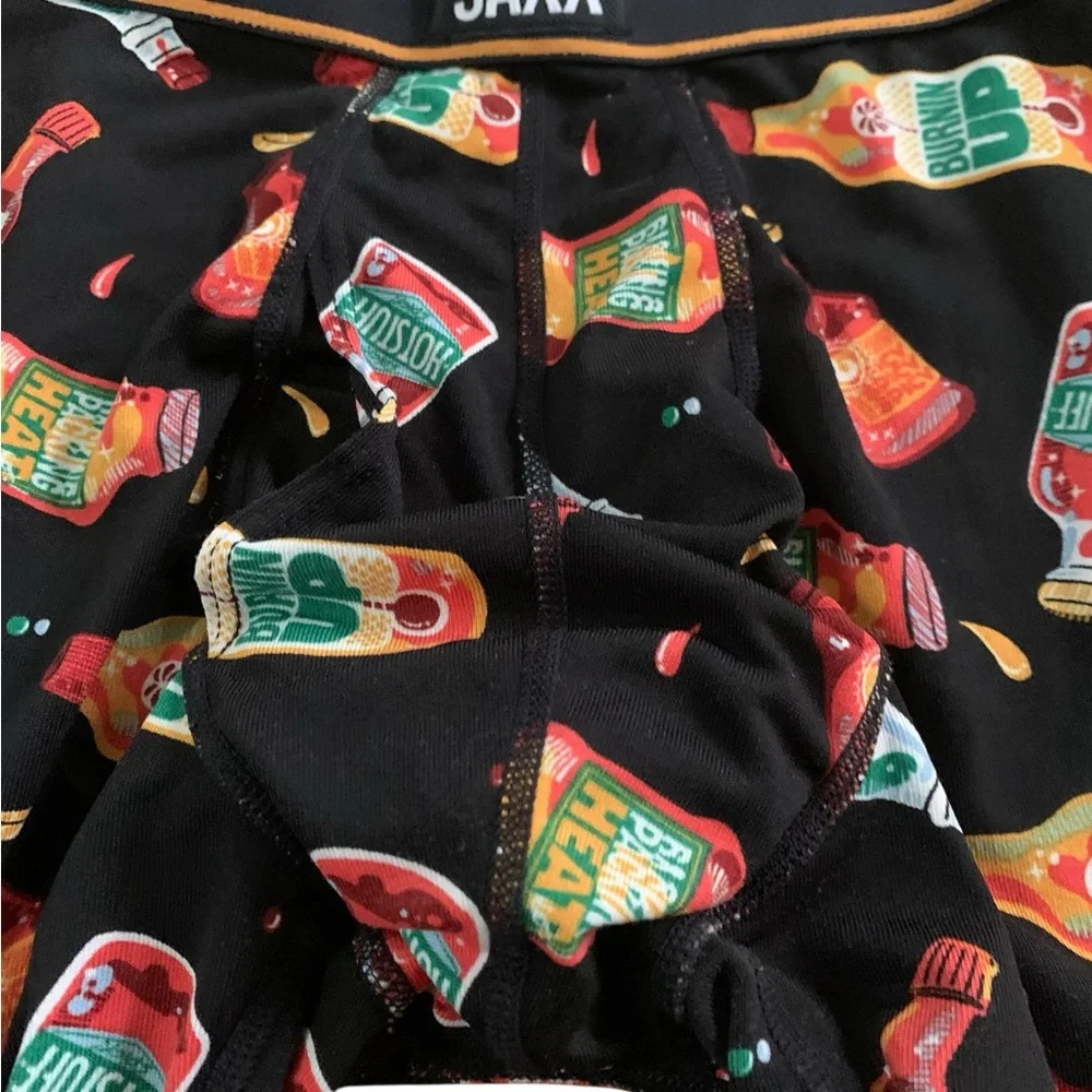 Saxx Black Boxer Briefs 🌶️ Colorful Hot Sauce Print – Size Small – NWOT